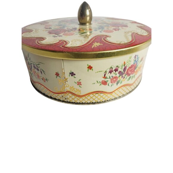 Vintage Round Biscuit Tin Embossed Floral Pattern 6.5” 1960's England - Picture 4 of 12